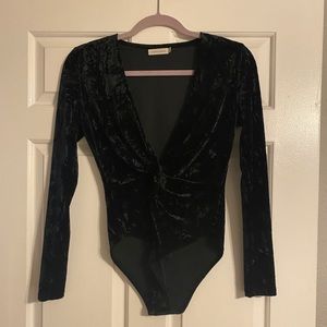 Forever 21 Crushed Black Velvet Deep V Bodysuit